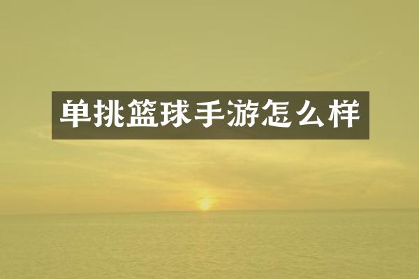 单挑篮球手游怎么样