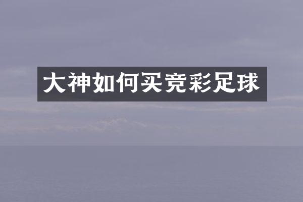 大神如何买竞彩足球